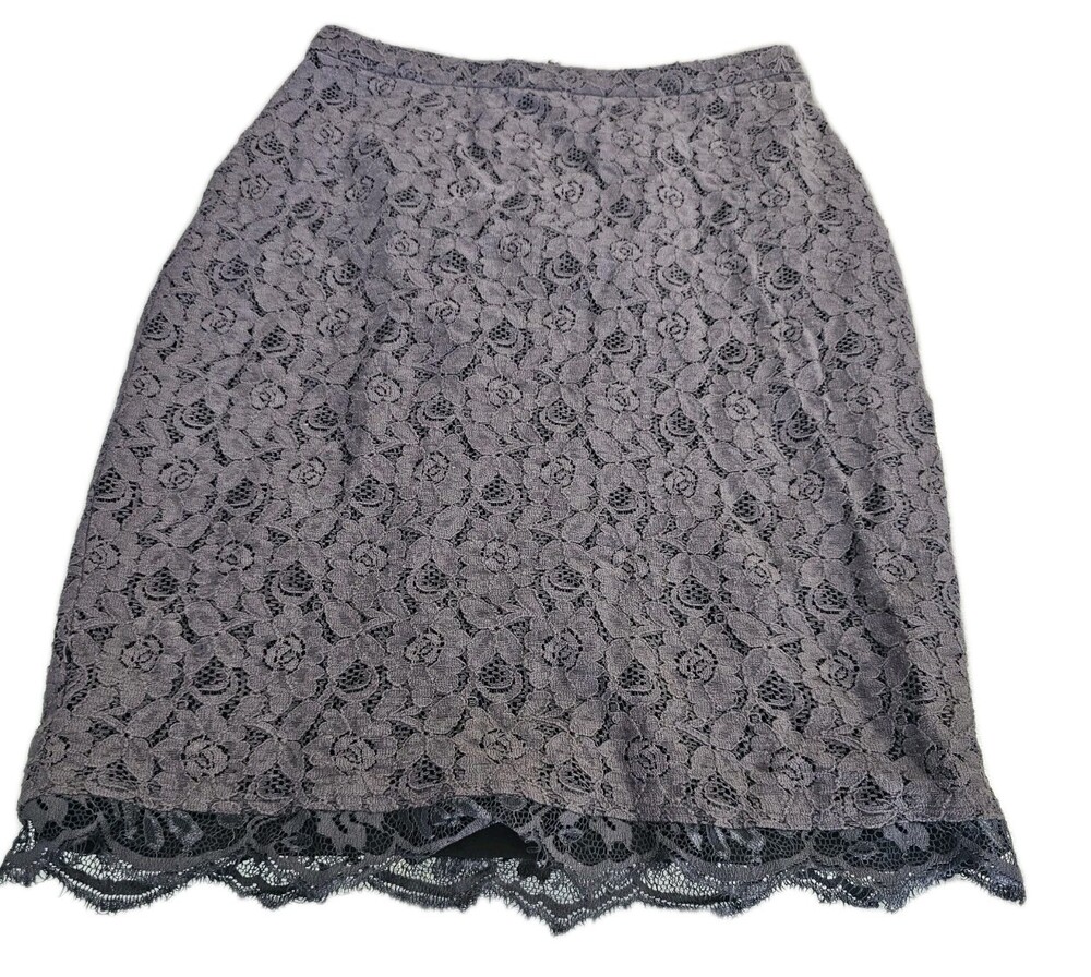 Jacob Gray Pencil Knee-Lenght Floral Lace Pencil Skirt 6 Fairy Whimsical Goth